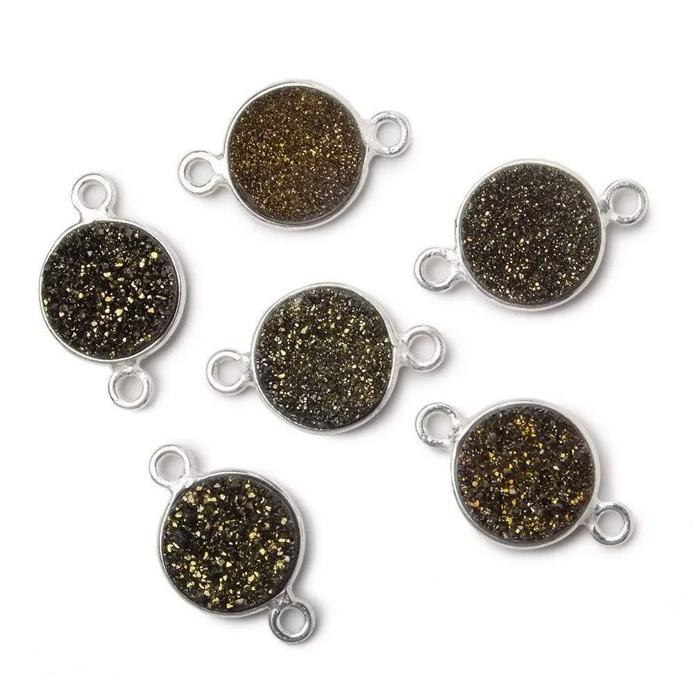 10mm Silver Bezeled Bronze Drusy Coin Connector 1 piece