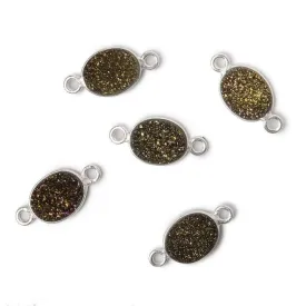 10x8mm Silver Bezeled Bronze Drusy Oval Connector 1 piece