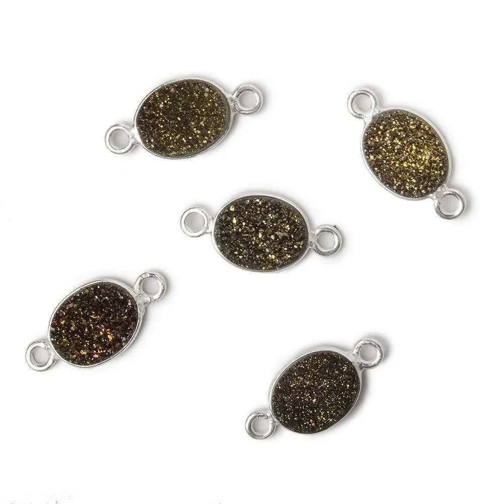 10x8mm Silver Bezeled Bronze Drusy Oval Connector 1 piece