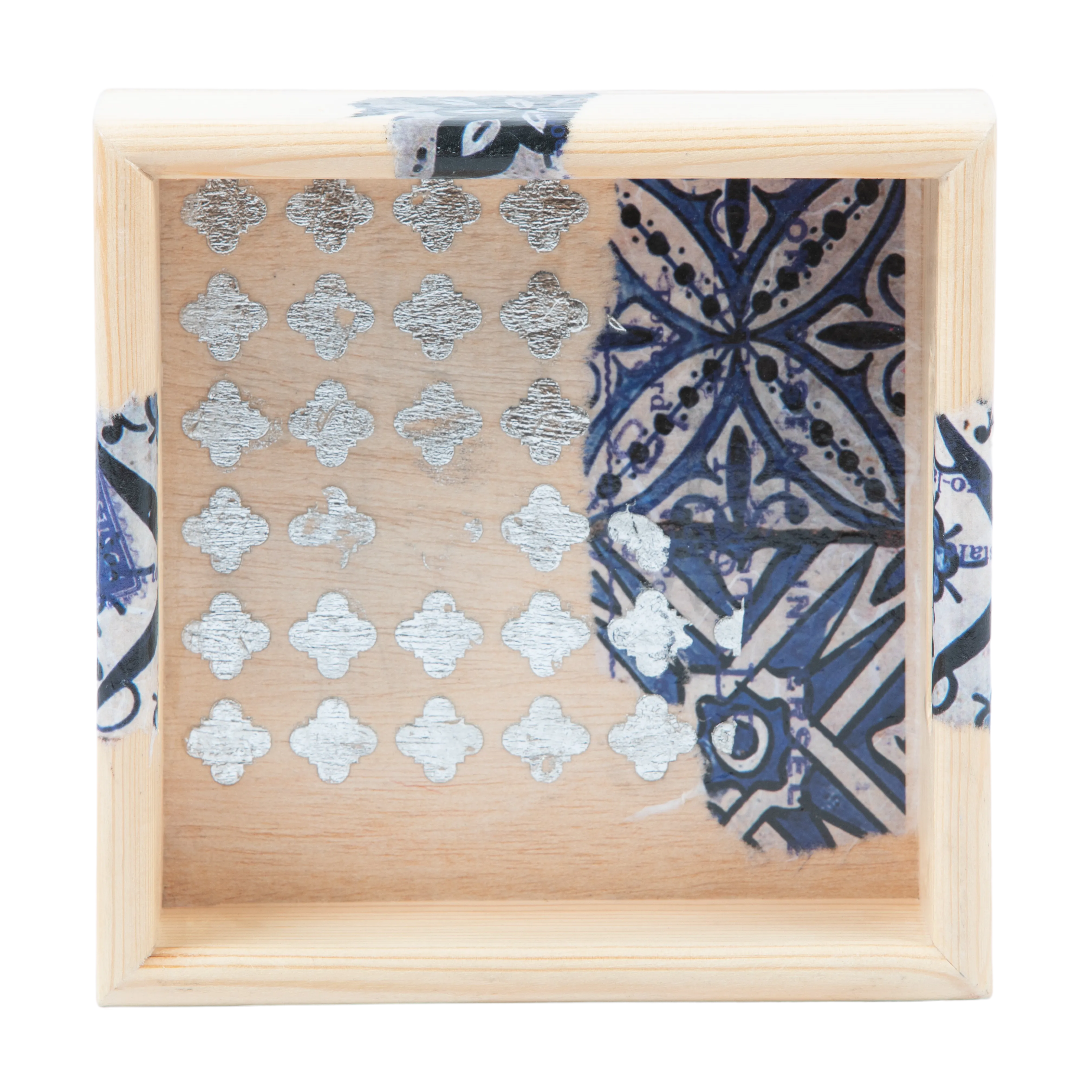 18 cm Wooden Tray with Printed Zelij Fragments