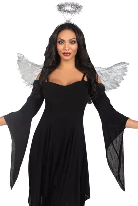 2 Piece Metallic Angel Wings And Tinsel Halo Headband