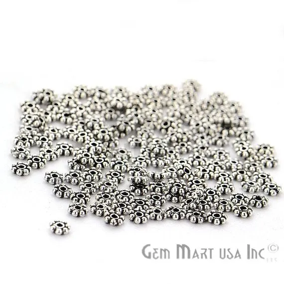 20pc Lot Of 4mm Large Hole Antique Silver Spacer Beads