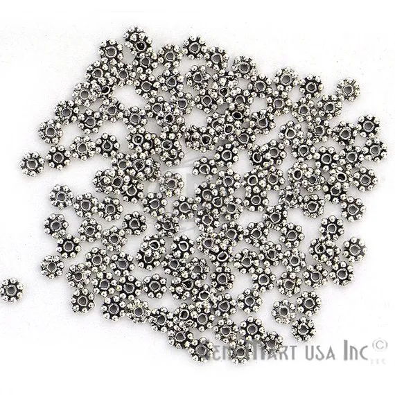 20pc Lot Of 4mm Large Hole Antique Silver Spacer Beads