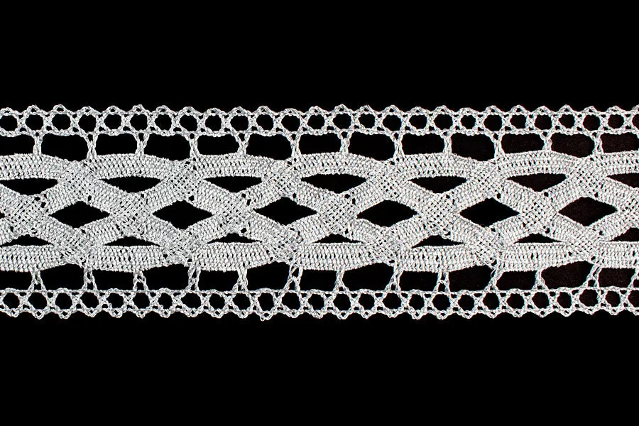 2" Silver  Metallic Crochet Insertion Lace (Made in England)