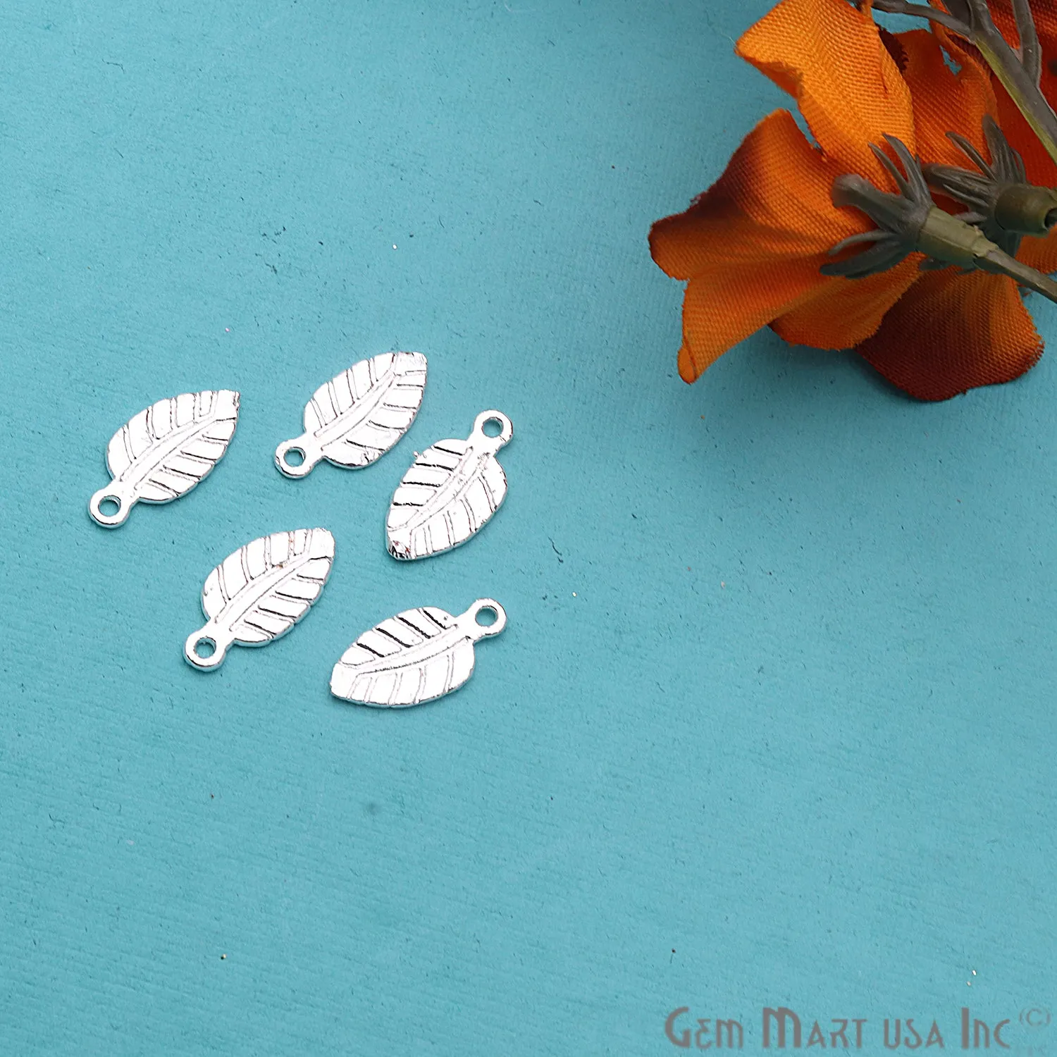 5pc Lot Silver Plated Leaf Shape Filigree Findings Charms