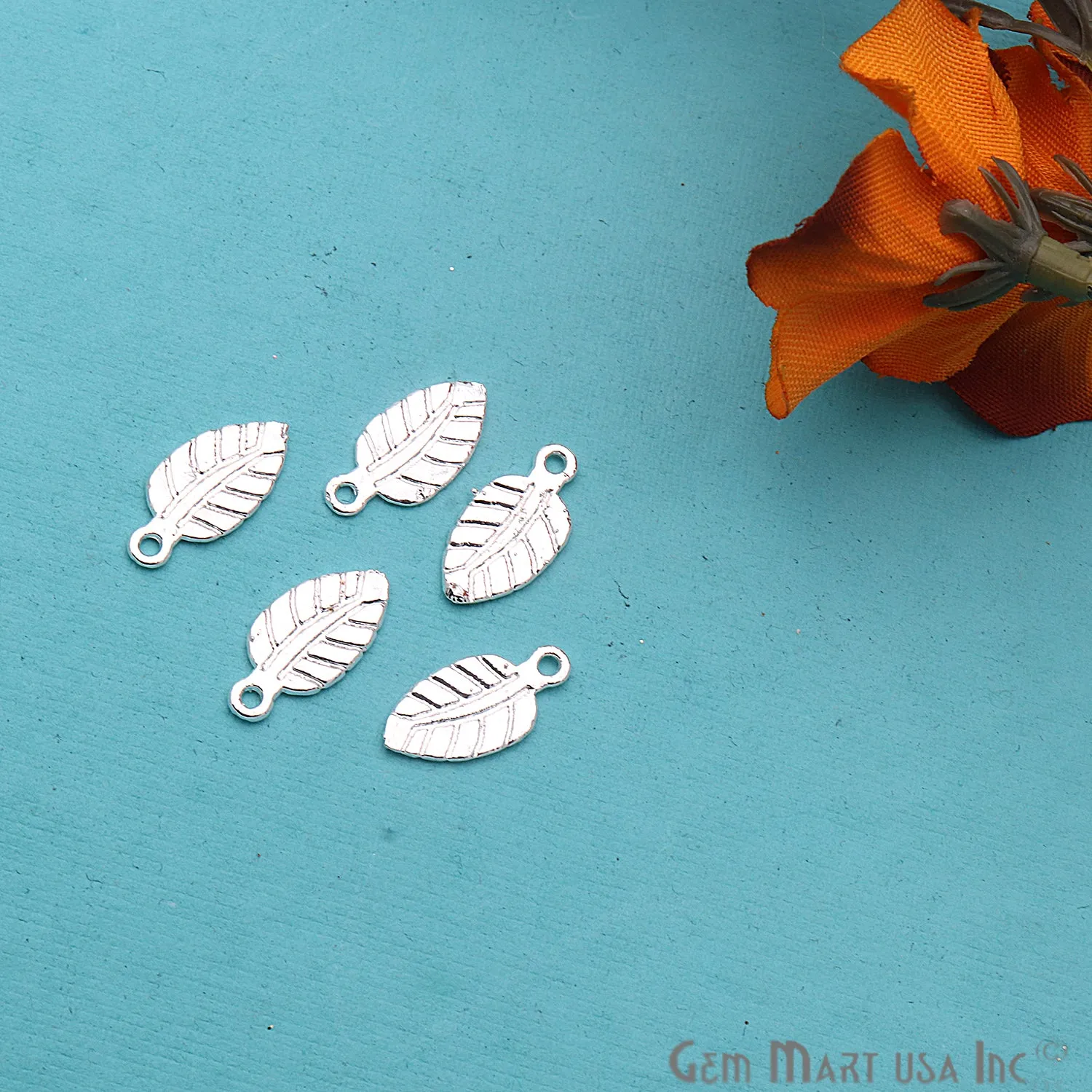 5pc Lot Silver Plated Leaf Shape Filigree Findings Charms