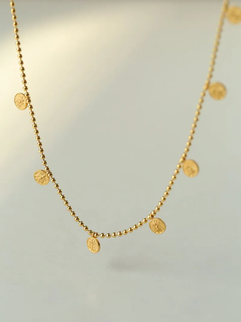 925 Silver Stacked Relief Mini Gold Coin Necklace