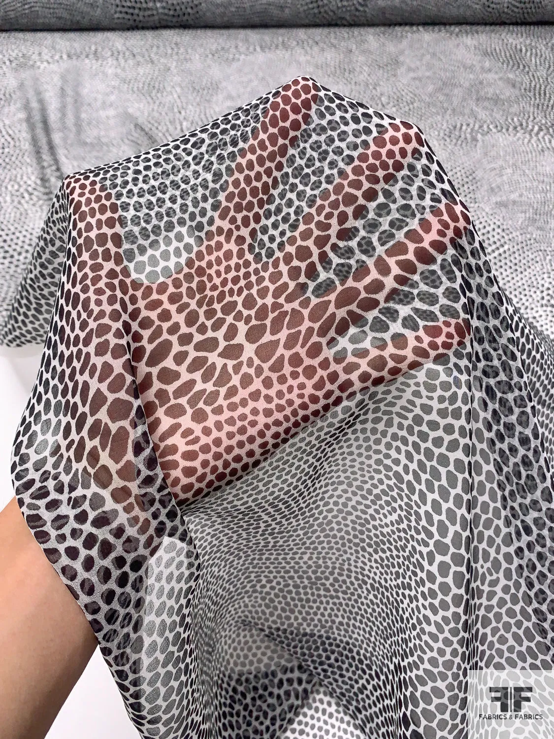 Alligator Skin Printed Silk Chiffon - Black / White