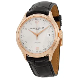 Baume and Mercier Clifton Silver Diamond Dial 18kt Rose Gold Men's Watch 10104 A10104