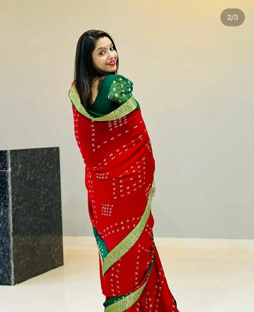 Beautiful Moss Chiffon Georgette Bandhani Sarees,OR, KCPC Red