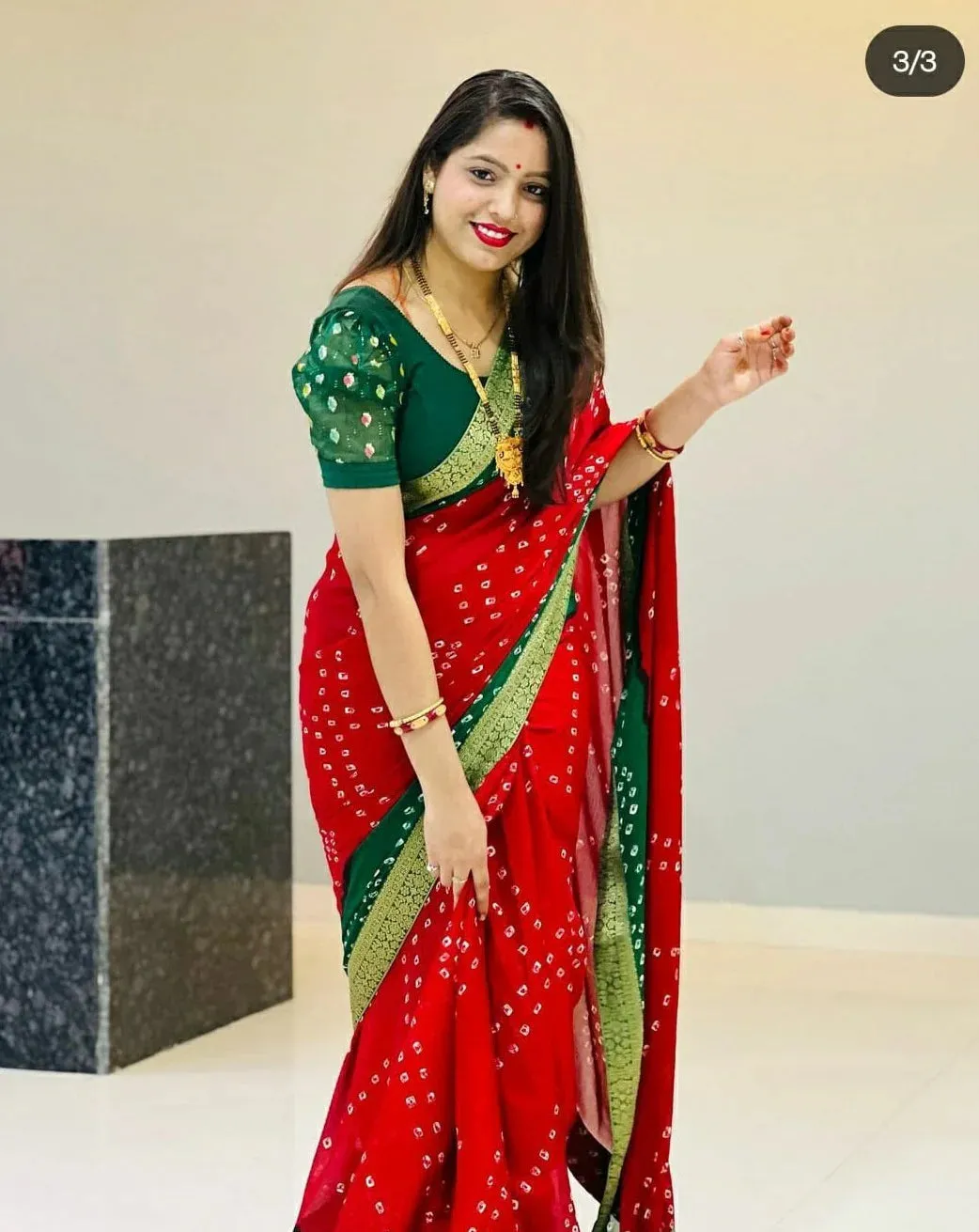 Beautiful Moss Chiffon Georgette Bandhani Sarees,OR, KCPC Red