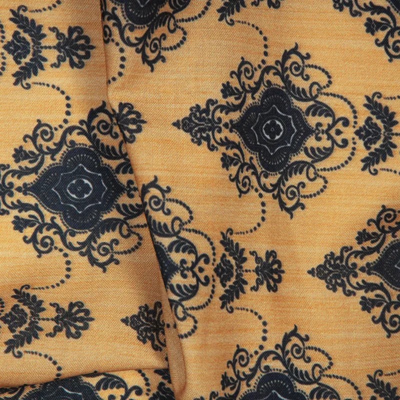 Black And Beige Ethnic Digital Print Rayon Fabric