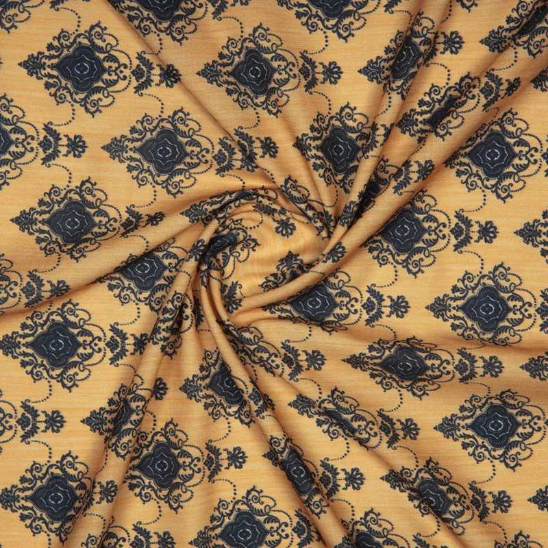 Black And Beige Ethnic Digital Print Rayon Fabric
