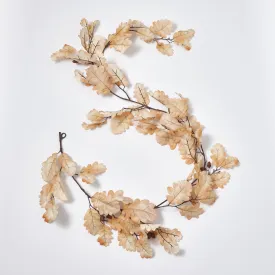 Bleached Cream Oak Leaf & Brown Acorn Fall Mantel Garland Table Runner
