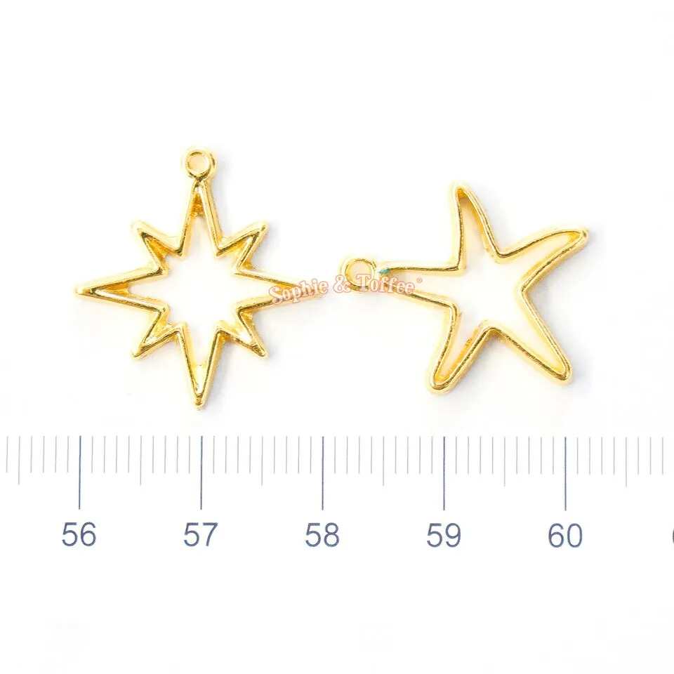 Burst Star & Starfish Open Bezel Charm (6 pieces)