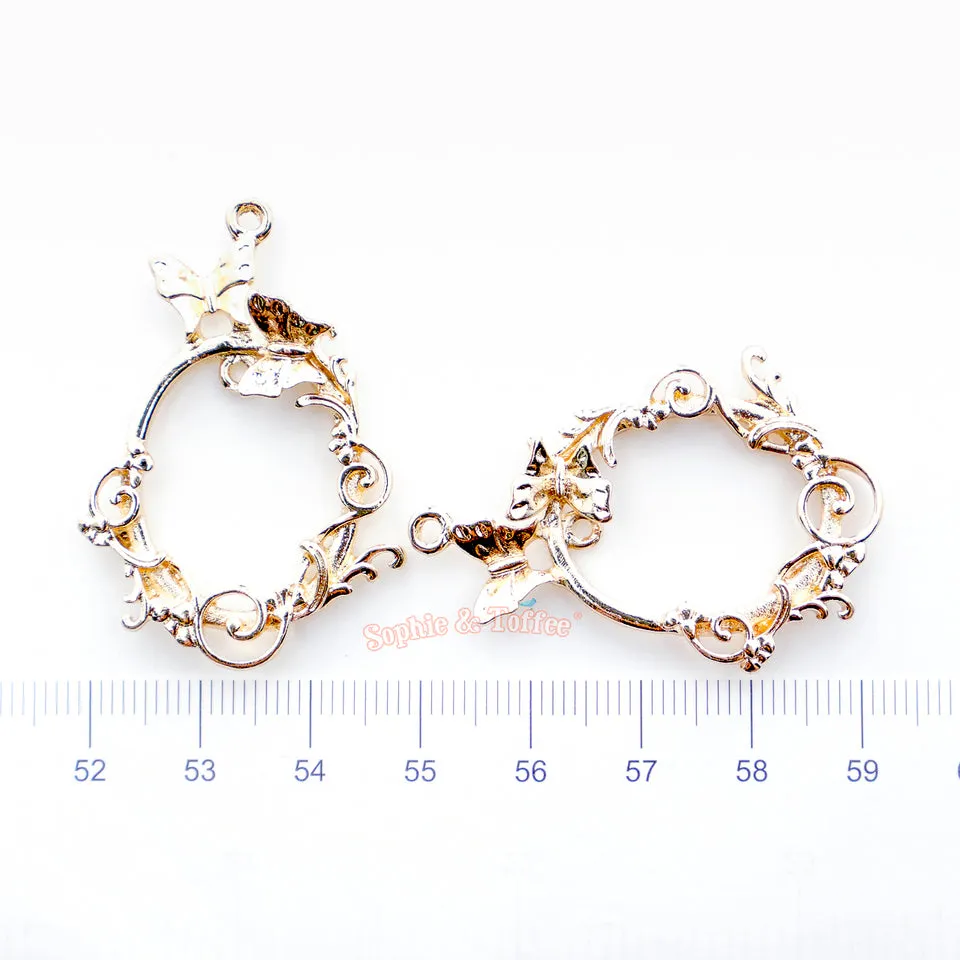 Butterfly Oval Frame Open Bezel Charms (4 pieces)