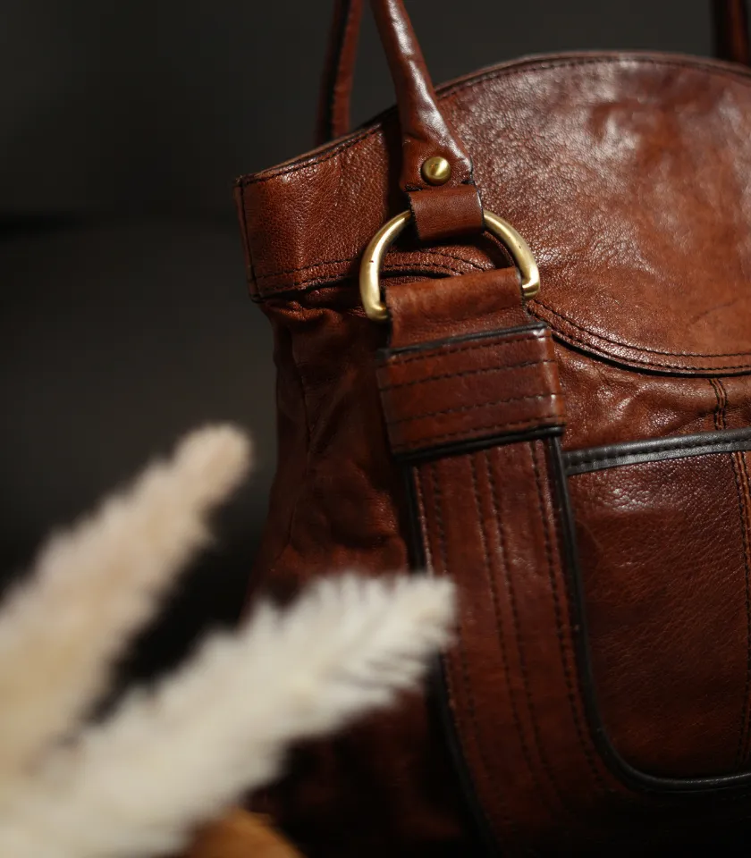 Classic Glossy Brownish Leatherbag By Thriftyfy