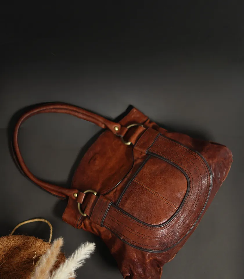 Classic Glossy Brownish Leatherbag By Thriftyfy