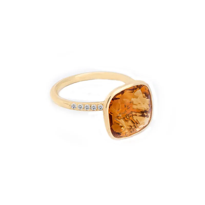 Como Collection 12mm Cushion Citrine and Diamond Ring
