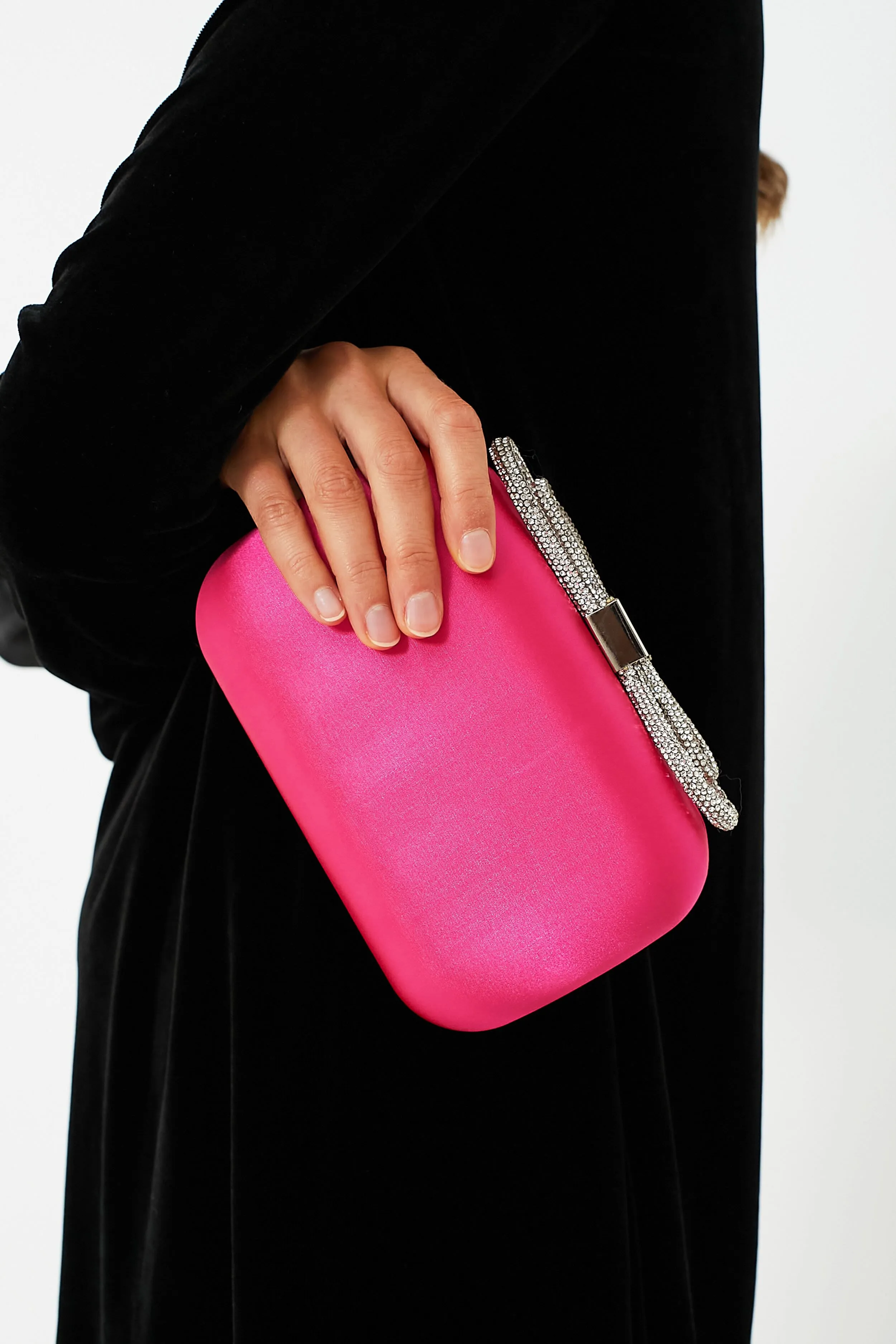 Fuchsia Ada Crystal Bow Clutch
