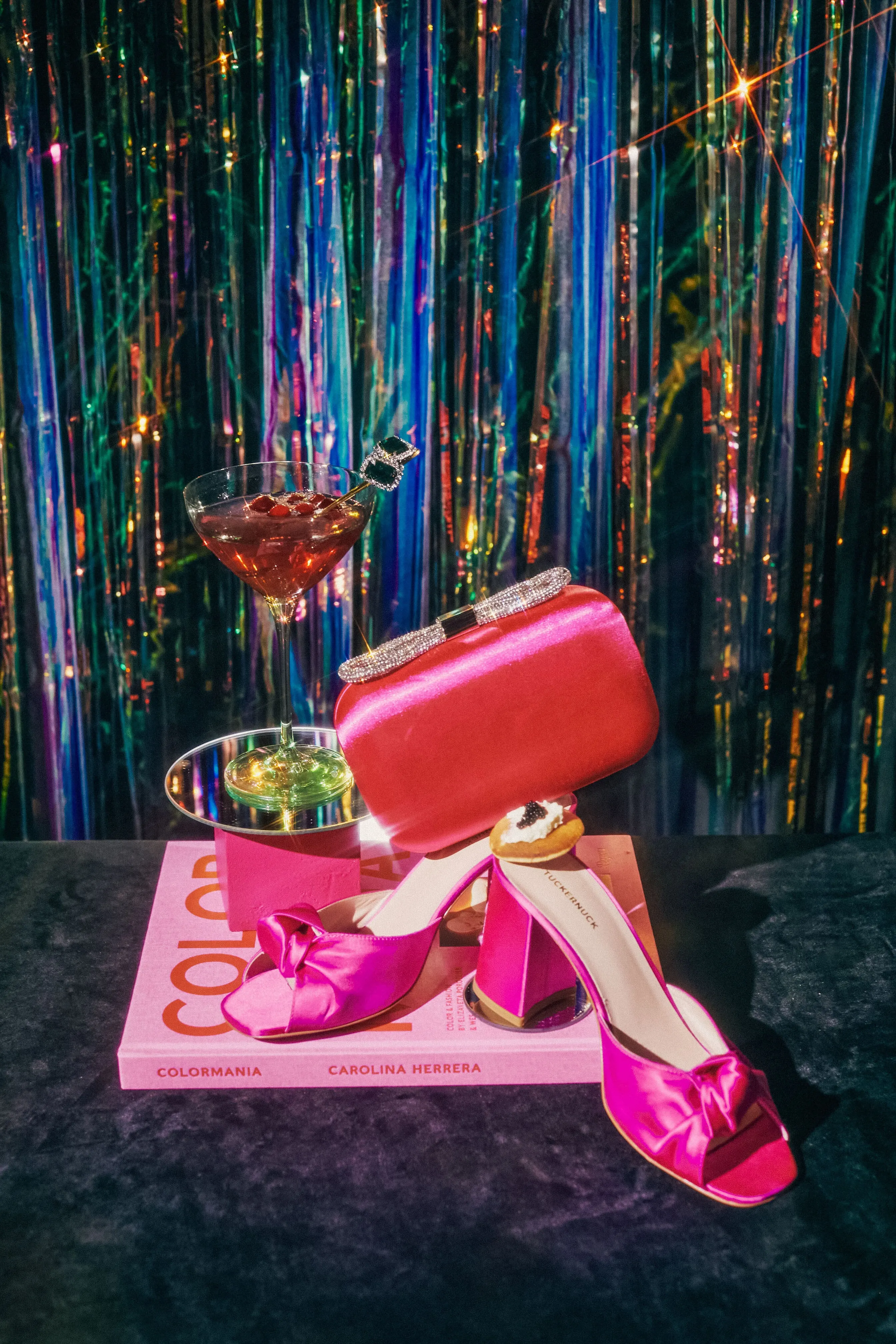 Fuchsia Ada Crystal Bow Clutch