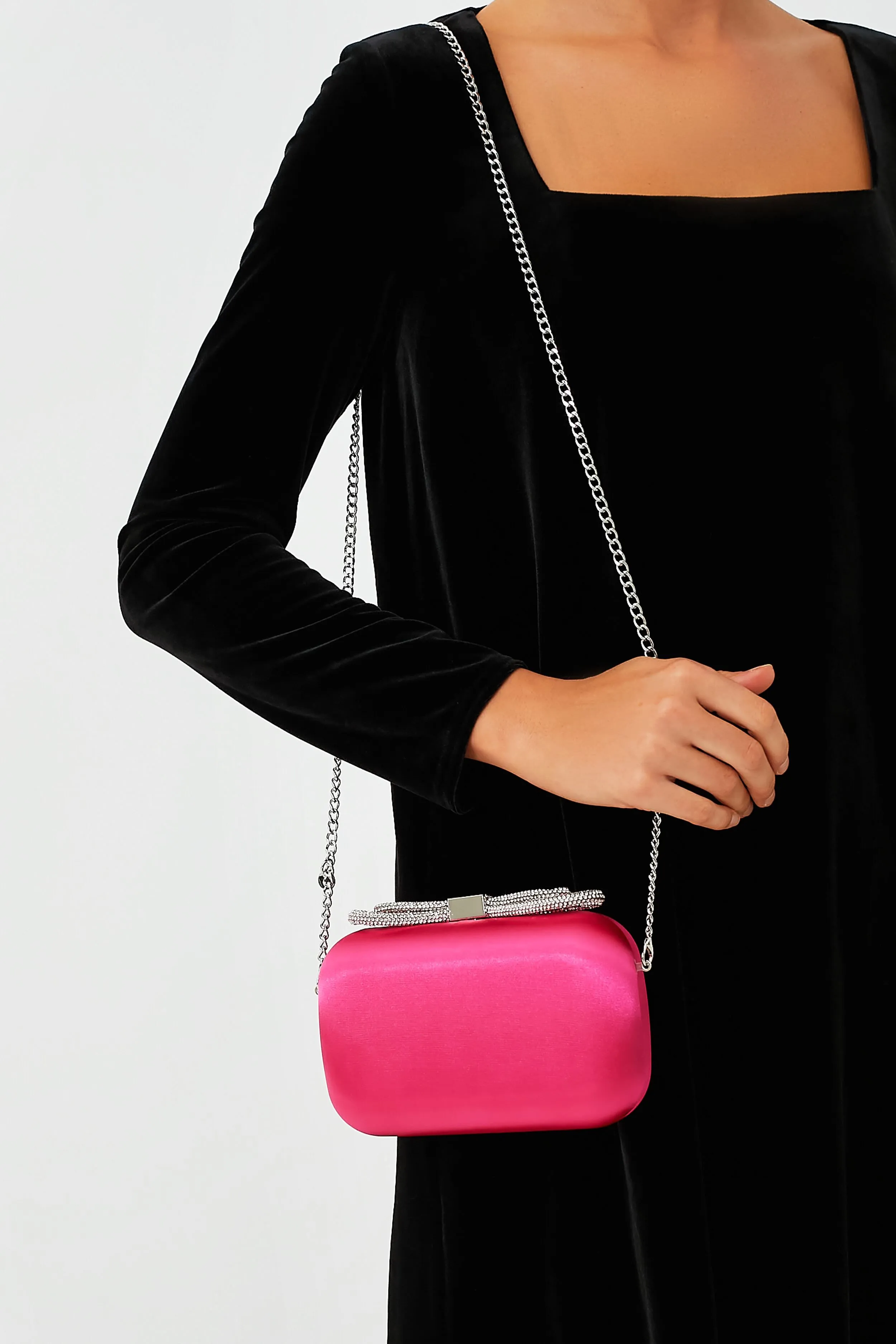 Fuchsia Ada Crystal Bow Clutch