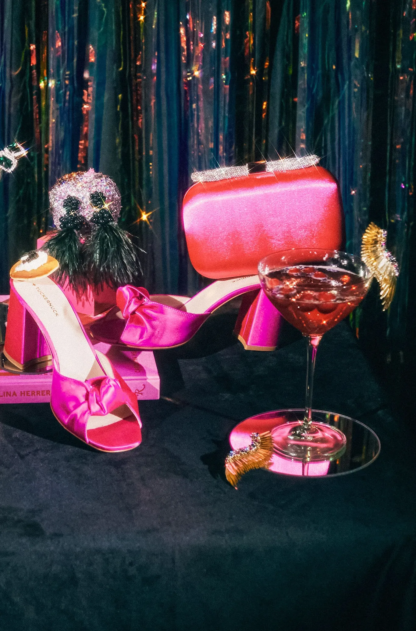Fuchsia Ada Crystal Bow Clutch
