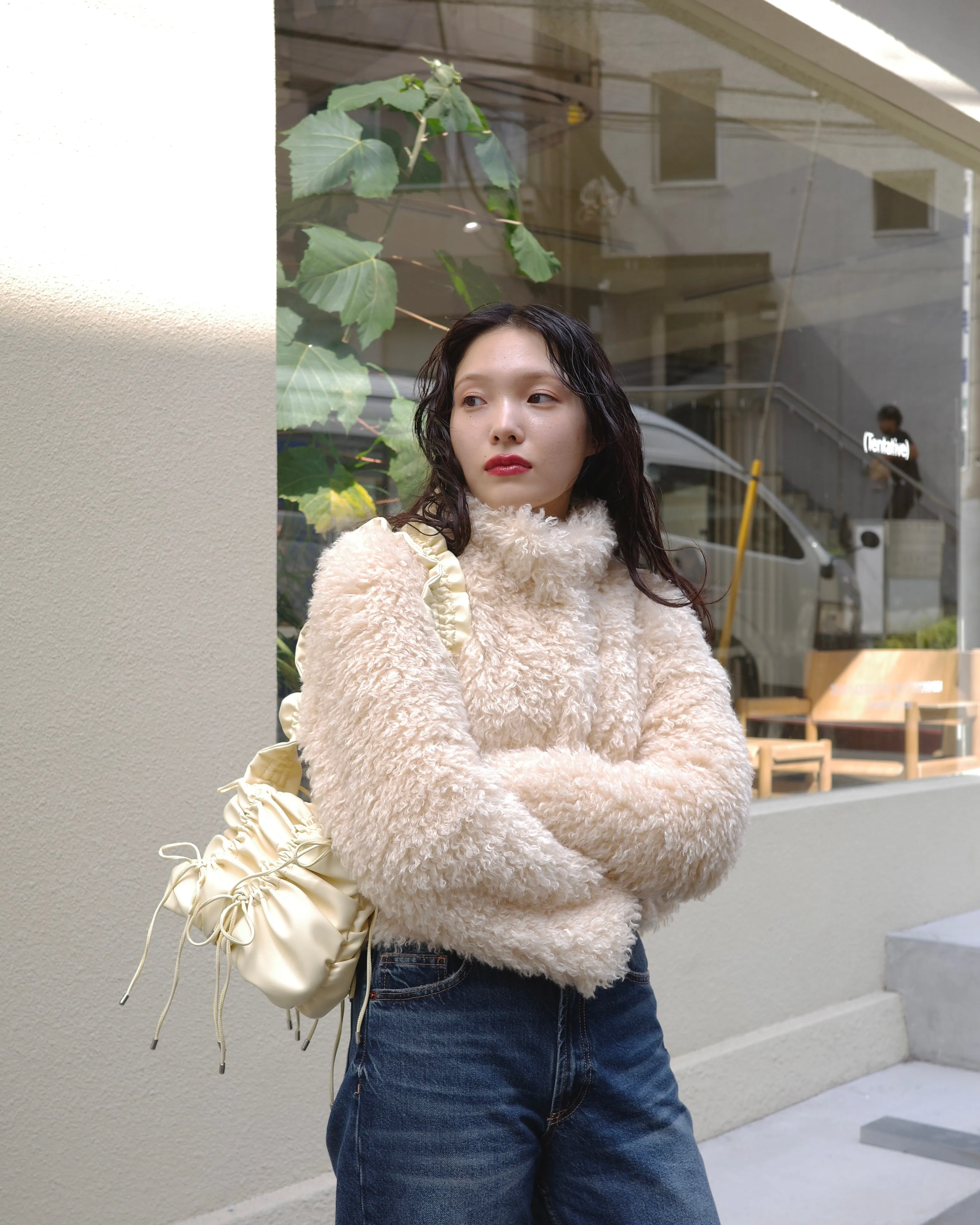 Gather ribbon bag (yellow / green)