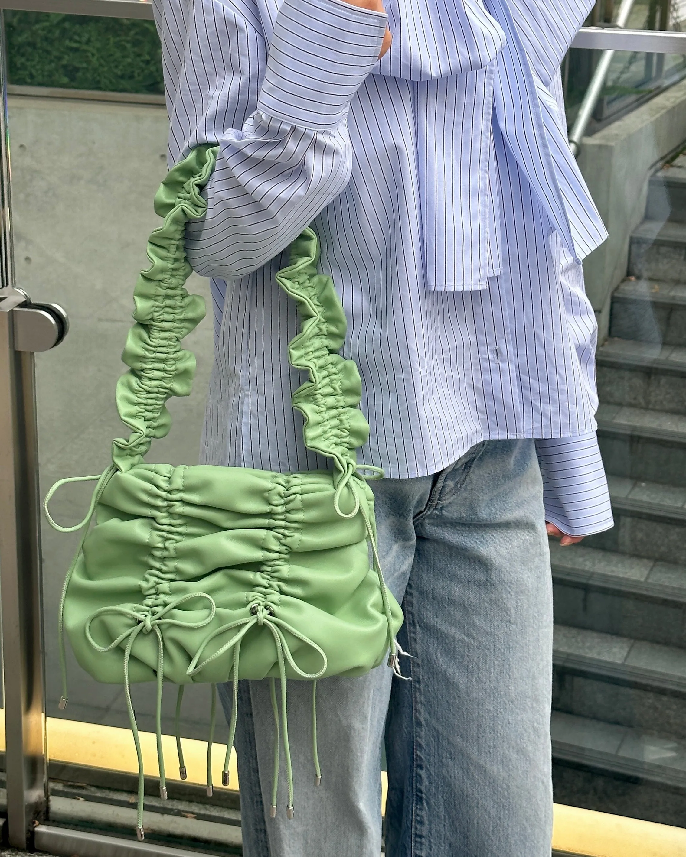 Gather ribbon bag (yellow / green)
