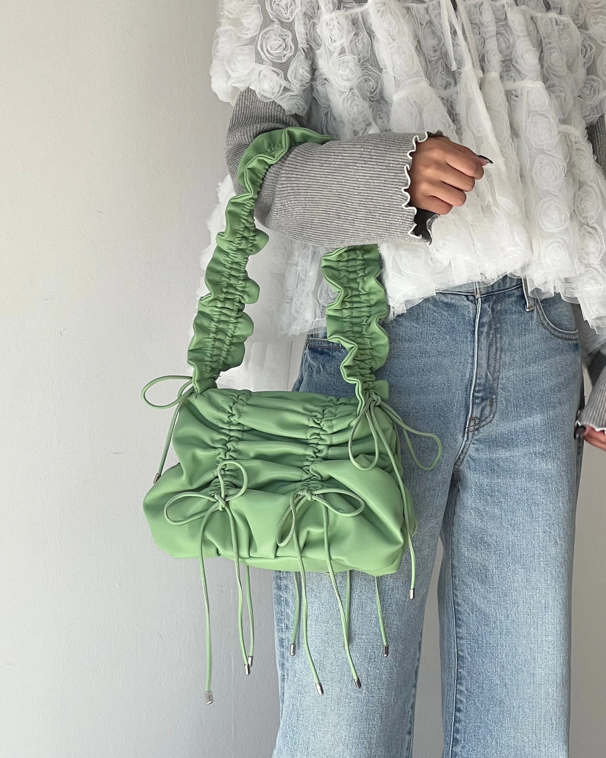 Gather ribbon bag (yellow / green)