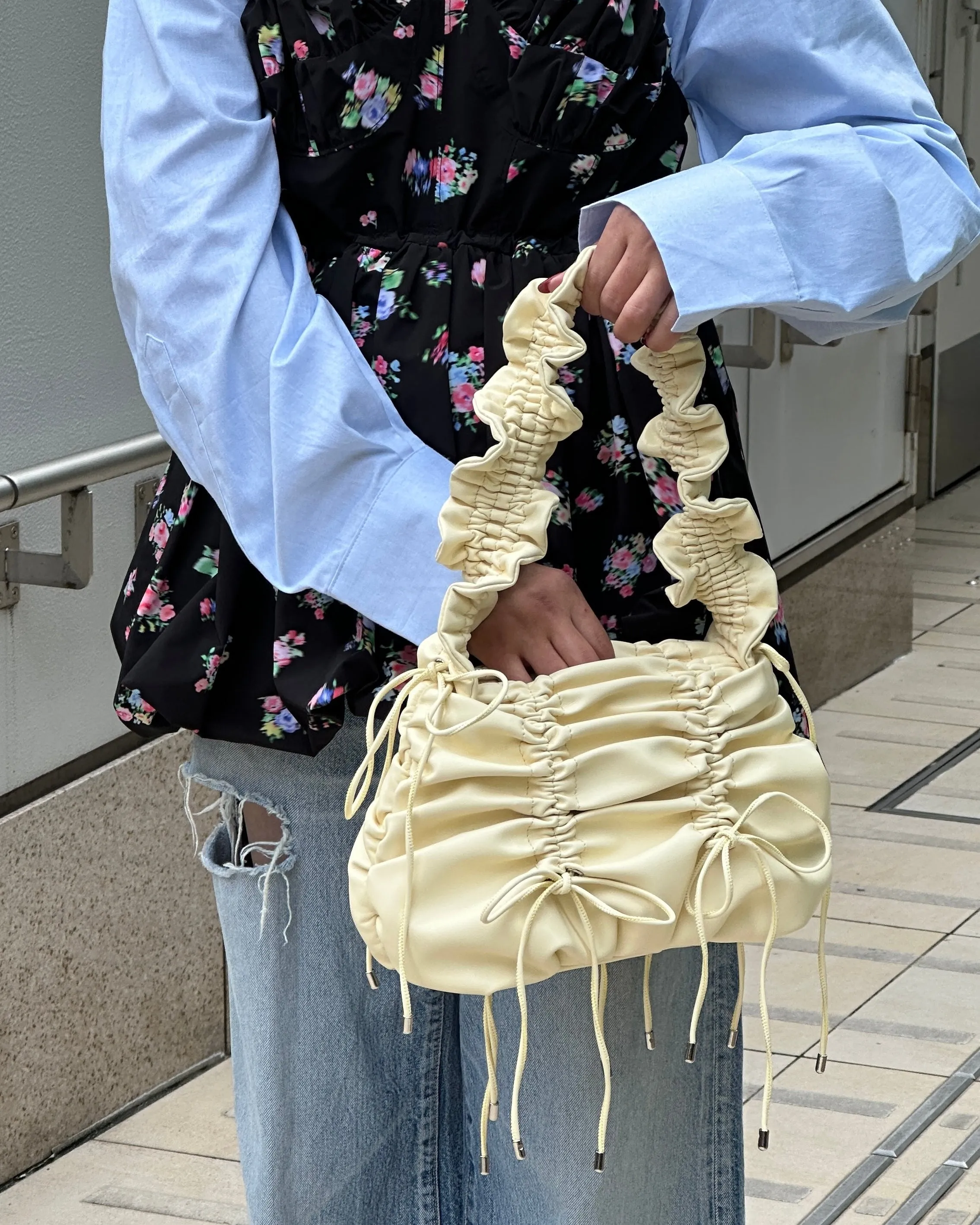 Gather ribbon bag (yellow / green)