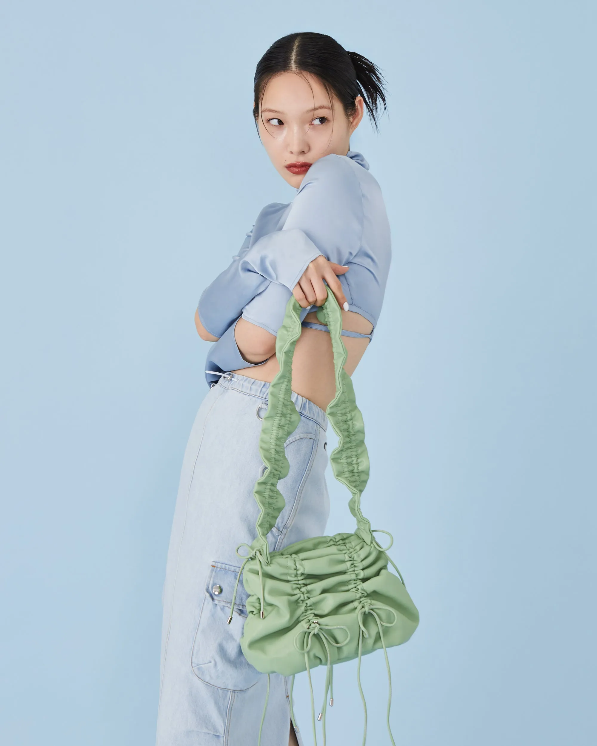 Gather ribbon bag (yellow / green)