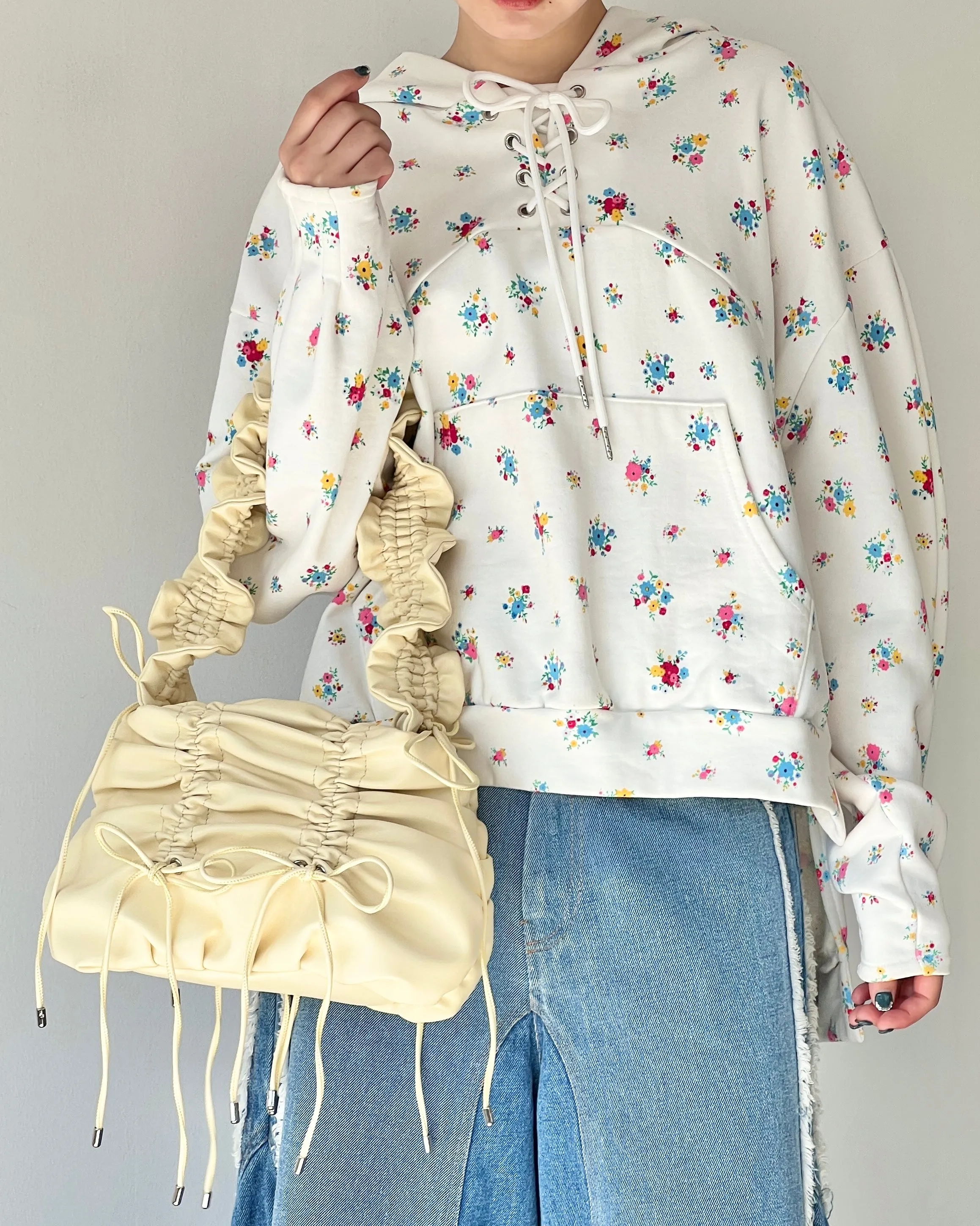 Gather ribbon bag (yellow / green)