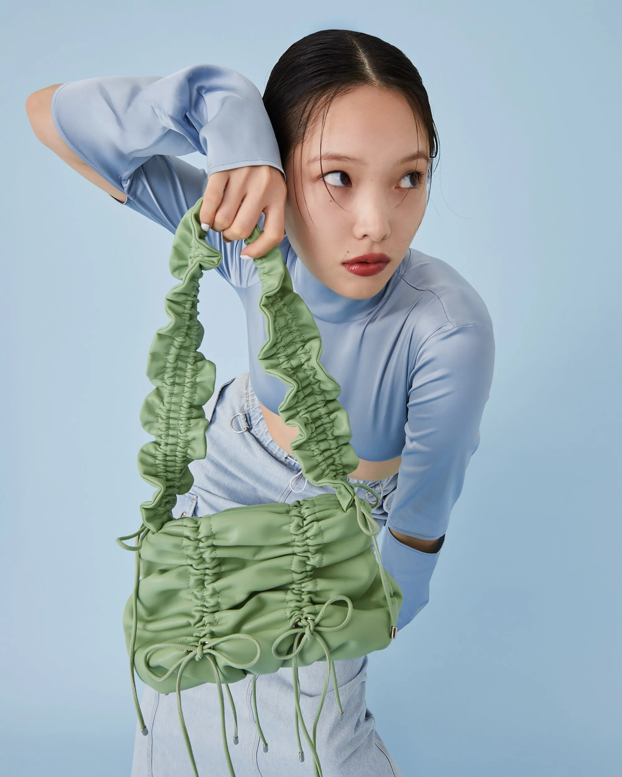 Gather ribbon bag (yellow / green)