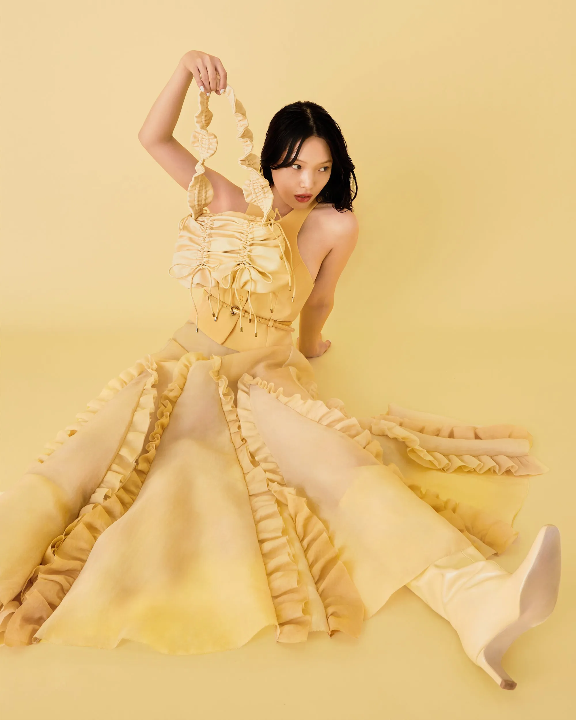 Gather ribbon bag (yellow / green)