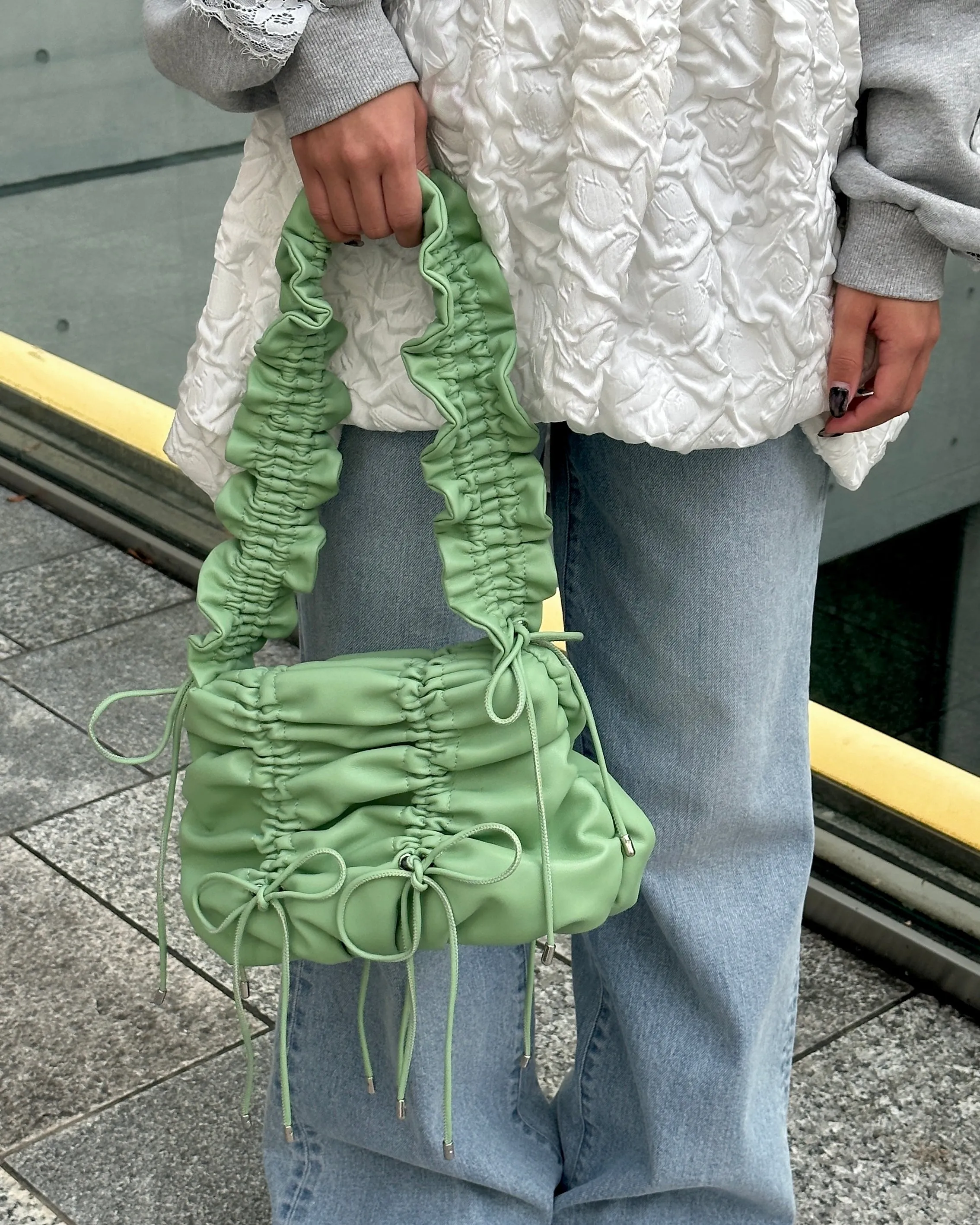 Gather ribbon bag (yellow / green)