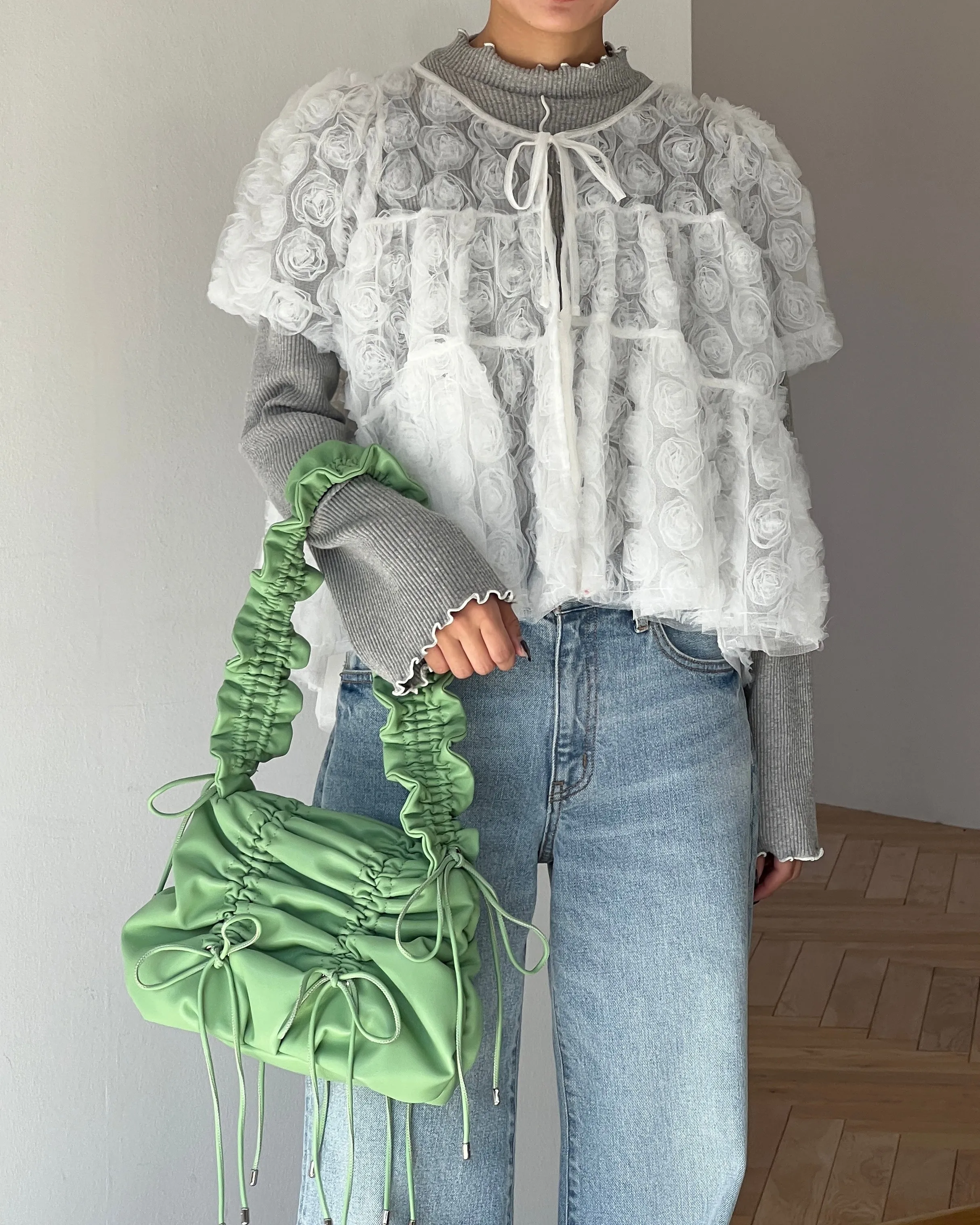 Gather ribbon bag (yellow / green)