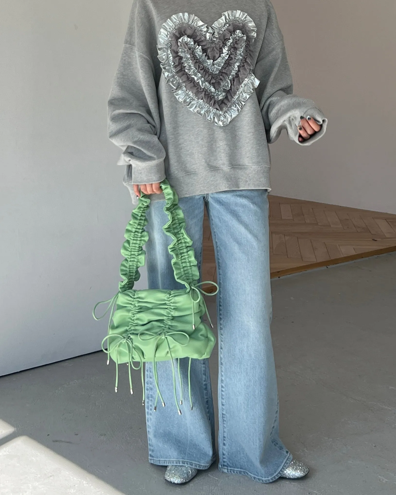 Gather ribbon bag (yellow / green)