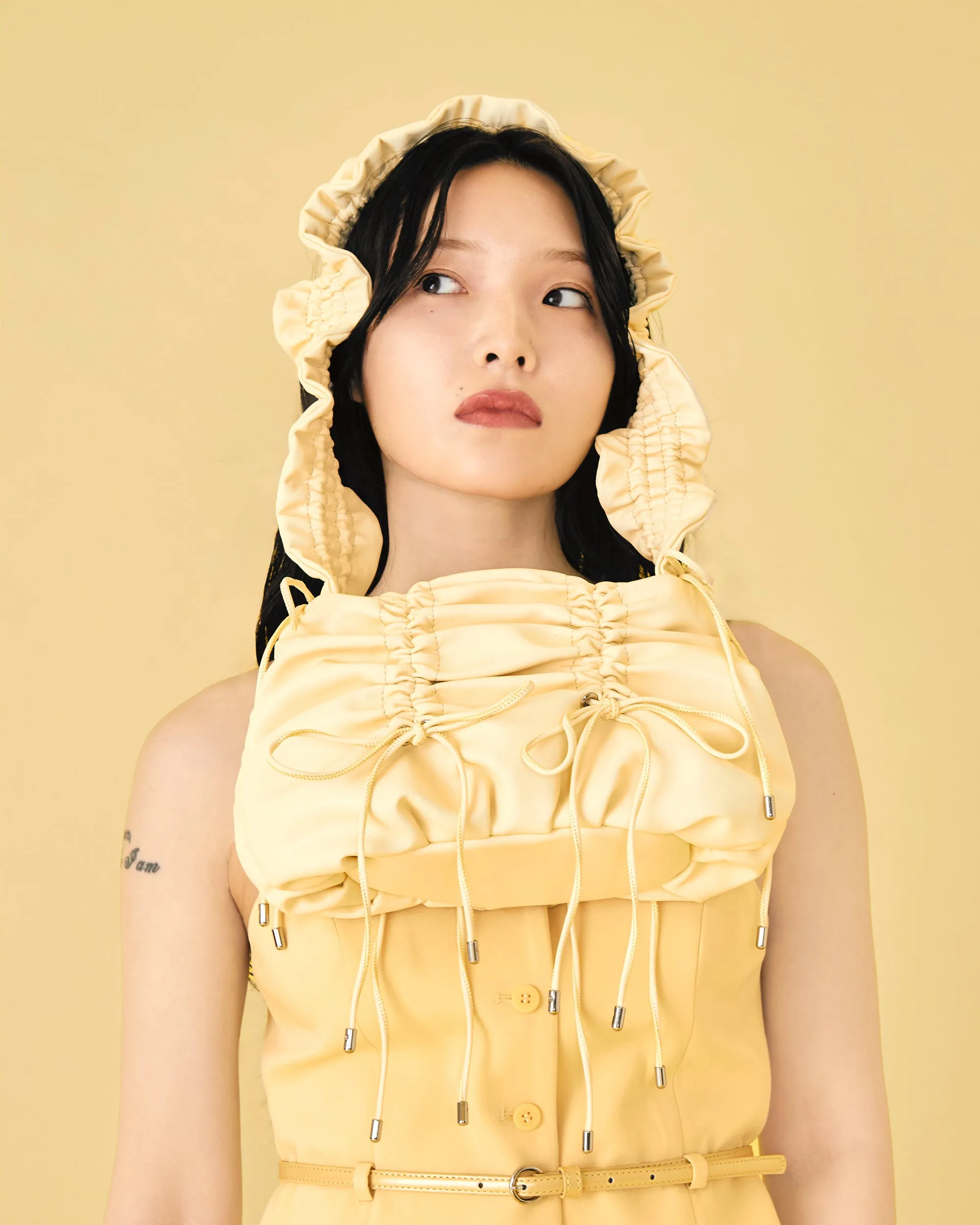 Gather ribbon bag (yellow / green)