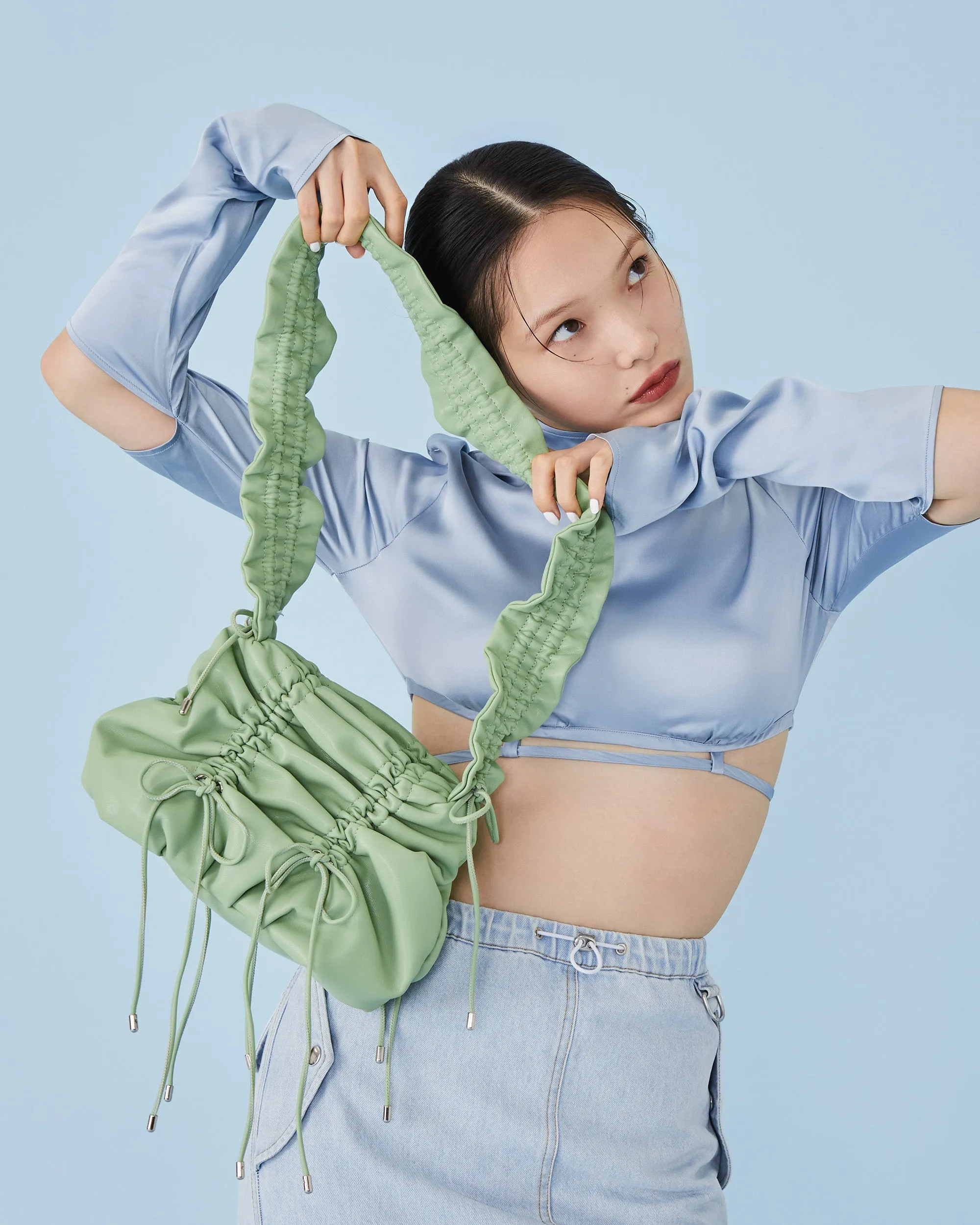 Gather ribbon bag (yellow / green)