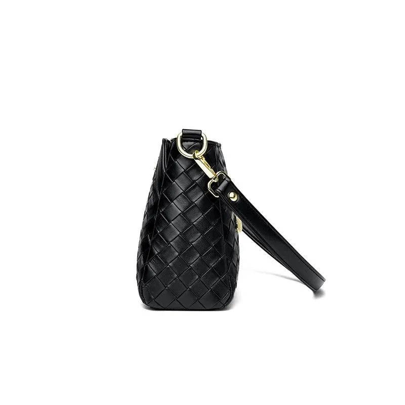 Genuine Leather Crossbody Bags Women Small Woven Diamond