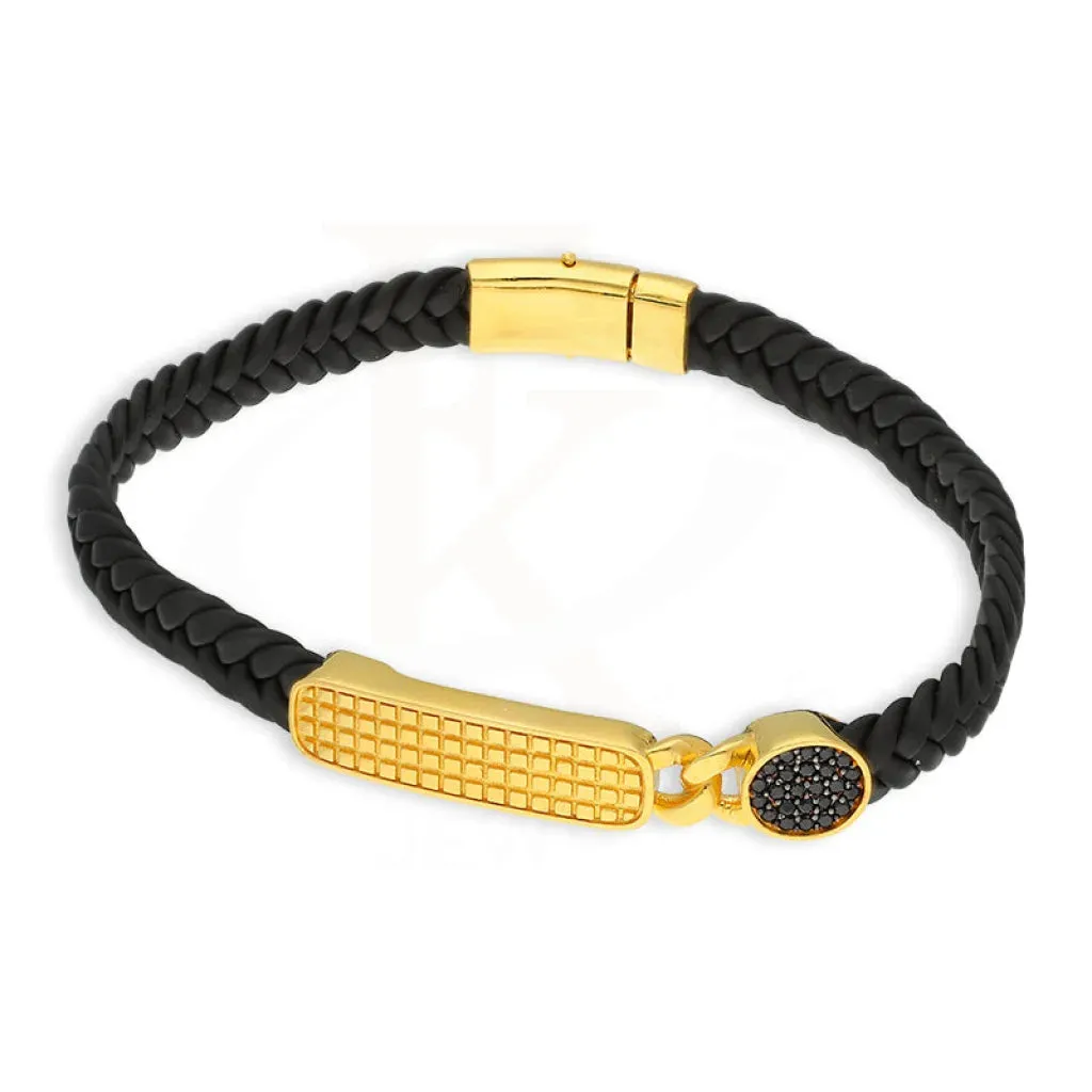 Gold Braided Leather Bracelet 22KT - FKJBRL22K5032