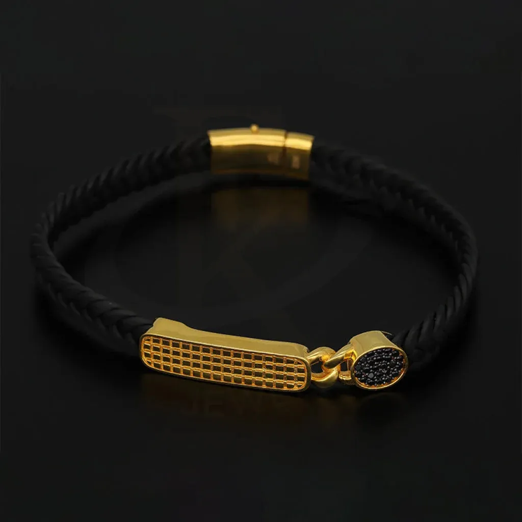 Gold Braided Leather Bracelet 22KT - FKJBRL22K5032