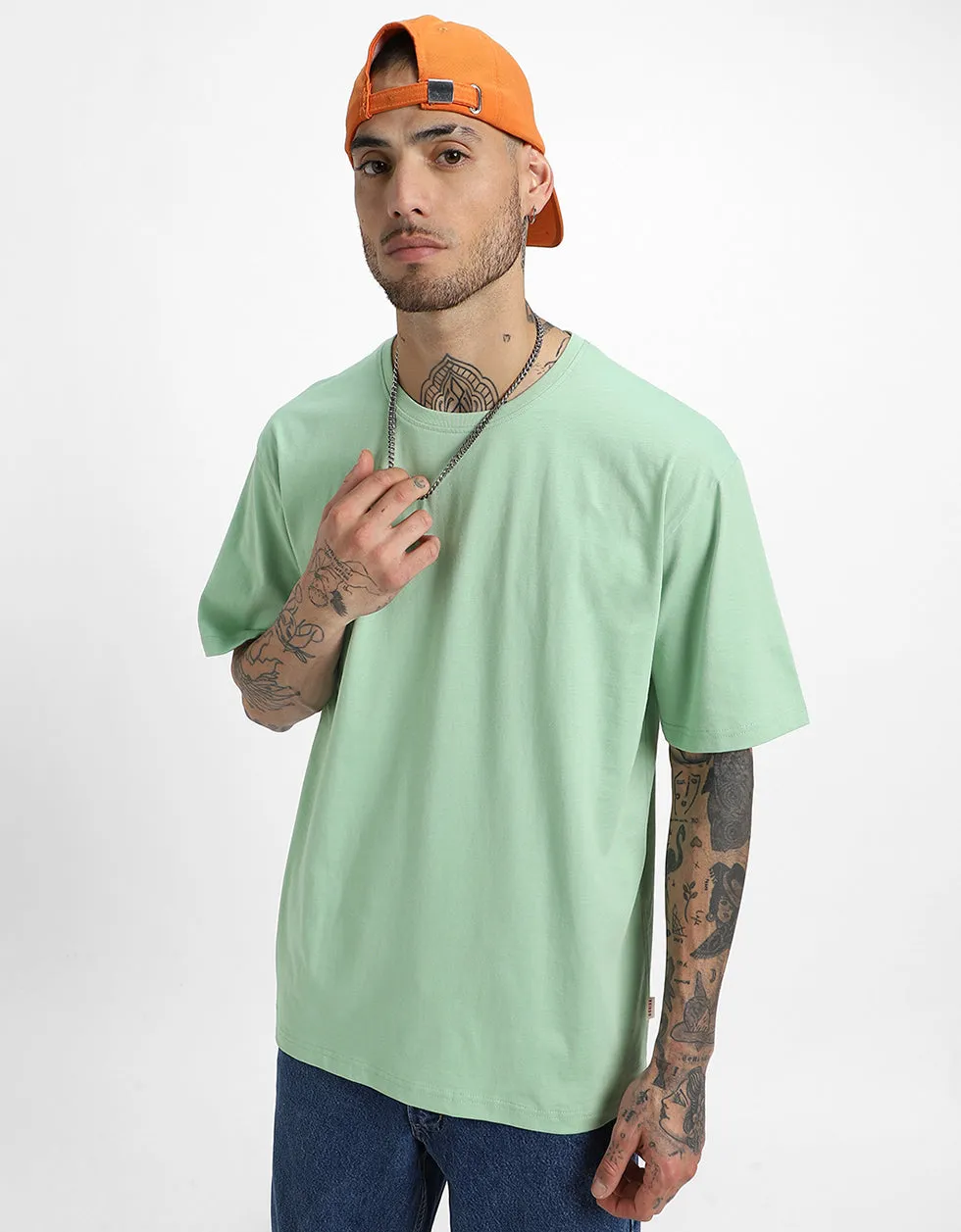 Green Solid Oversized T-shirt