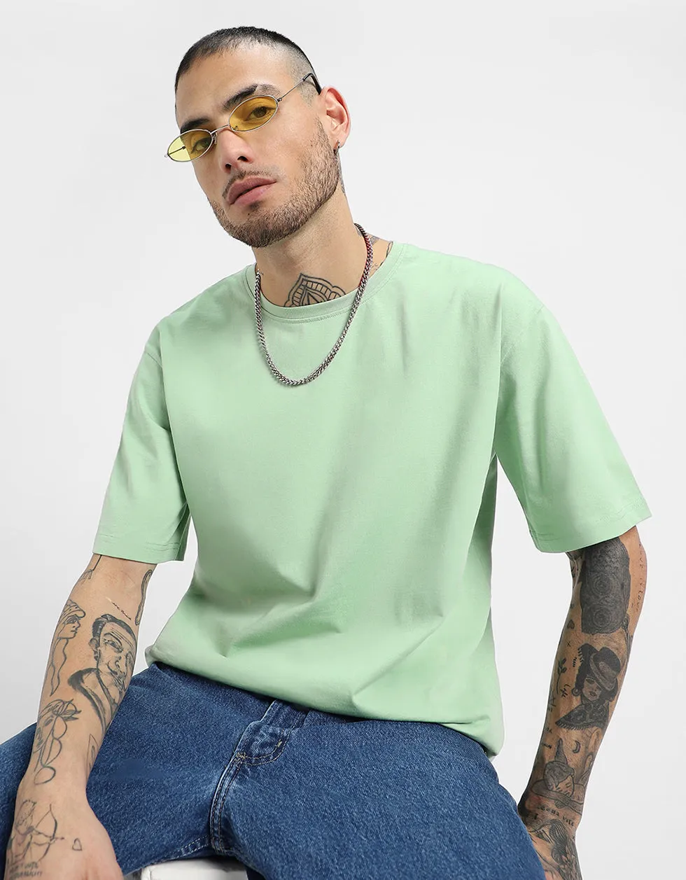 Green Solid Oversized T-shirt