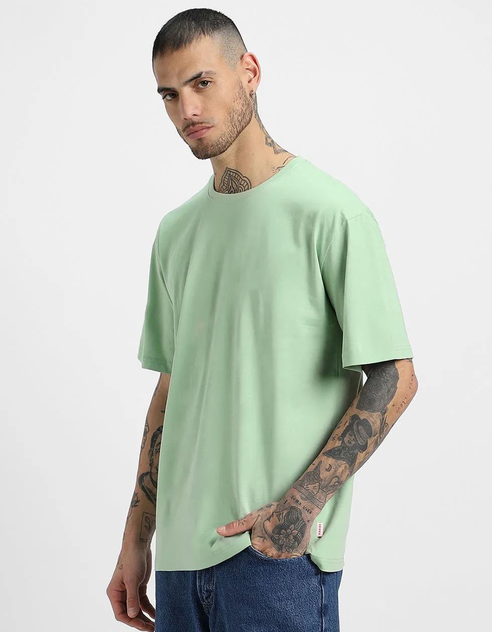 Green Solid Oversized T-shirt