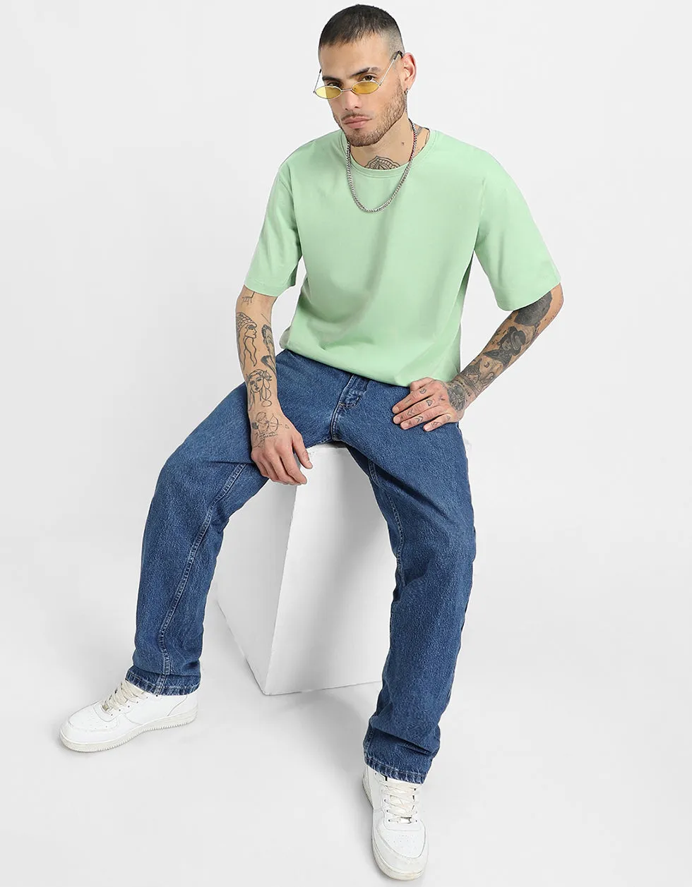 Green Solid Oversized T-shirt