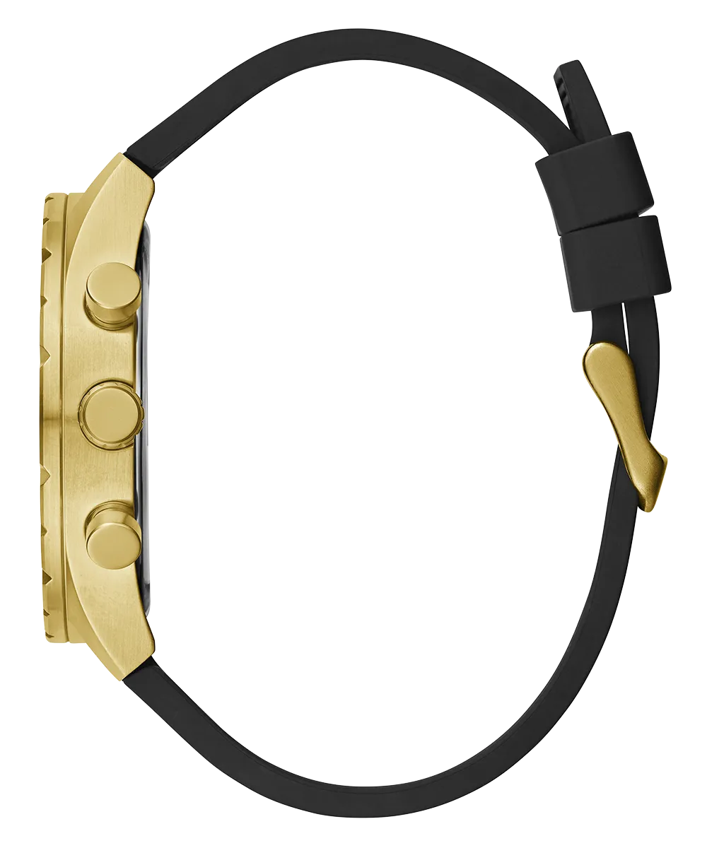 GUESS Mens Black Gold Tone Multi-function Watch