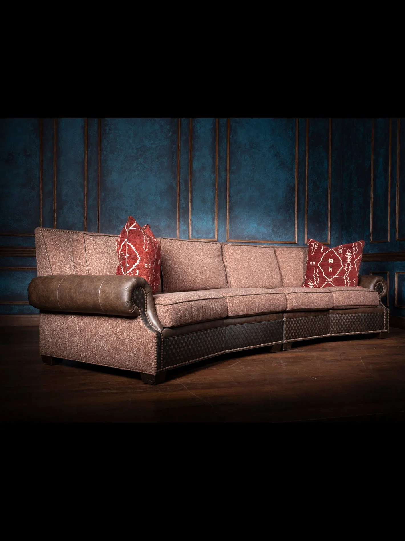 Leather and Fabric Conversation Sofa