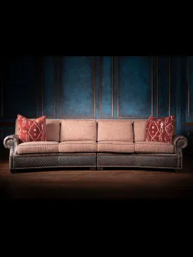 Leather and Fabric Conversation Sofa
